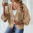 thumbnail image 4 of Miluxas Women's Open Front Bow Cardigan Sweaters Knit Long Puff Sleeve Trendy Fall Winter Jacket Coats Khaki M(M), 4 of 6