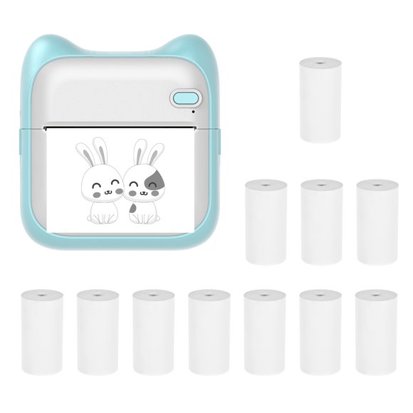 Mini Pocket Photo Printer Portable Thermal Printing Machine 203dpi Wireless BT Connection for Picture Lable DIY Handcraft List Meno Notes Journal Receipt Paper Instant Printer Sticker with 11 Rolls