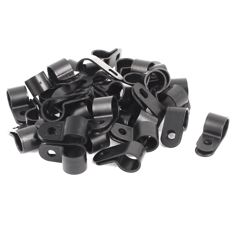 50Pcs Black Plastic R Type Cable Clip Clamp for 12mm Dia Wire Hose Tube