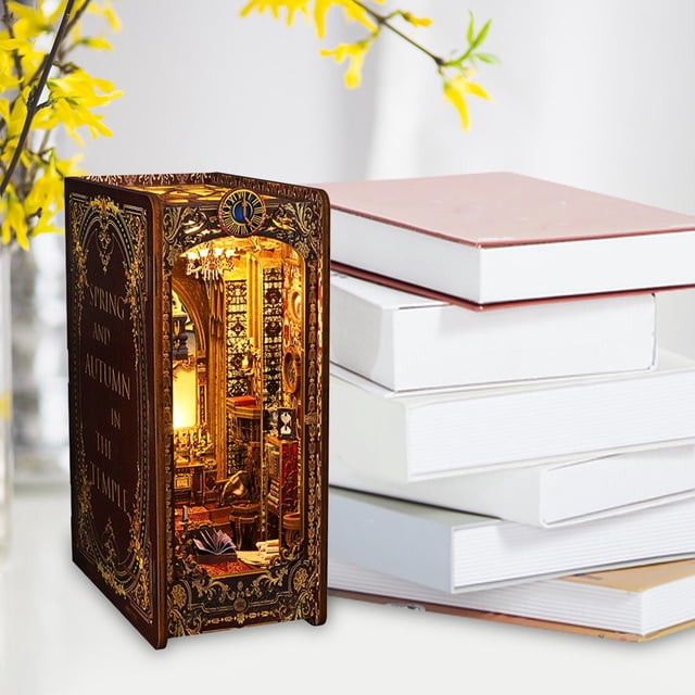 Sujetalibros Decorativo para Libros, Rompecabezas de Madera 3D para Adultos, Inserto de Estantería, Decoración de Habitación para Adolescentes, Niñas, Hugo Casa de muñecas artesanal