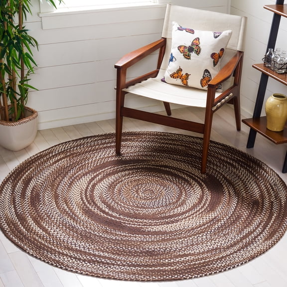 SAFAVIEH Braided Leilah Abstract Cotton Reversible Area Rug, Brown/Ivory, 6' x 6' Round