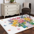 thumbnail image 4 of Spring Flowers Area Rug 4'x6', Watercolor Floral Leaves Butterflies Plant Washable Non-Slip Rugs, Low Pile Large Carpet for Living Room Bedroom Dining Room Kitchen Office Indoor Mat, 4 of 9
