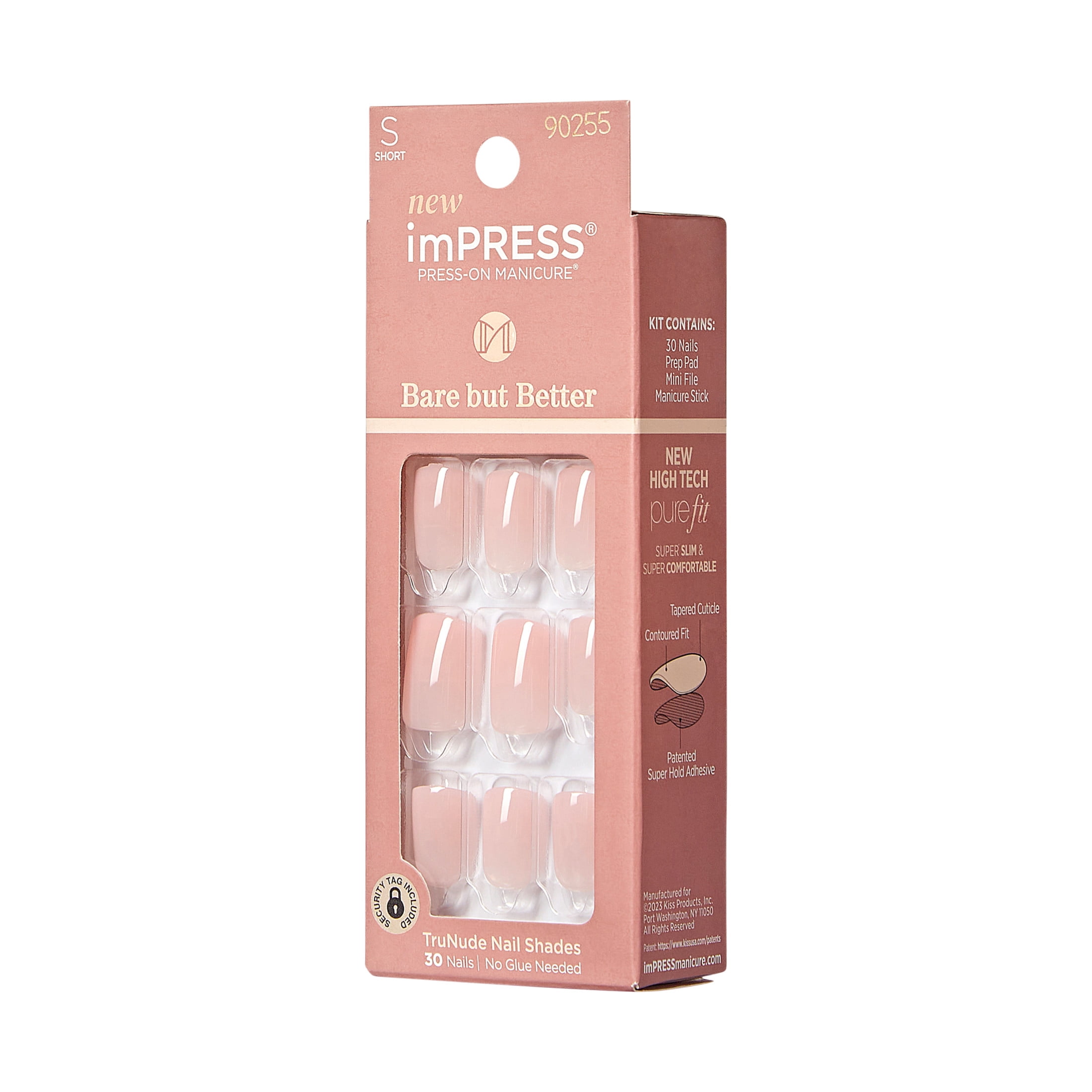 Impress Bare But Better Press On Nails, Soft Serve, Pink, Short Squoval, 30 Ct.