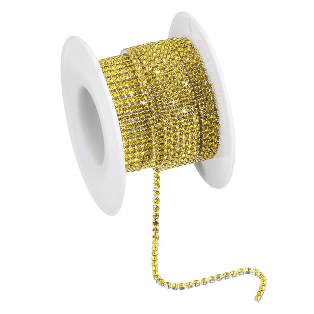 Unique Bargains 11 Yards Crystal Rhinestone Chain, 2mm Sew on Close Claw Chain Trim, Silver Bottom, Lemon Yellow