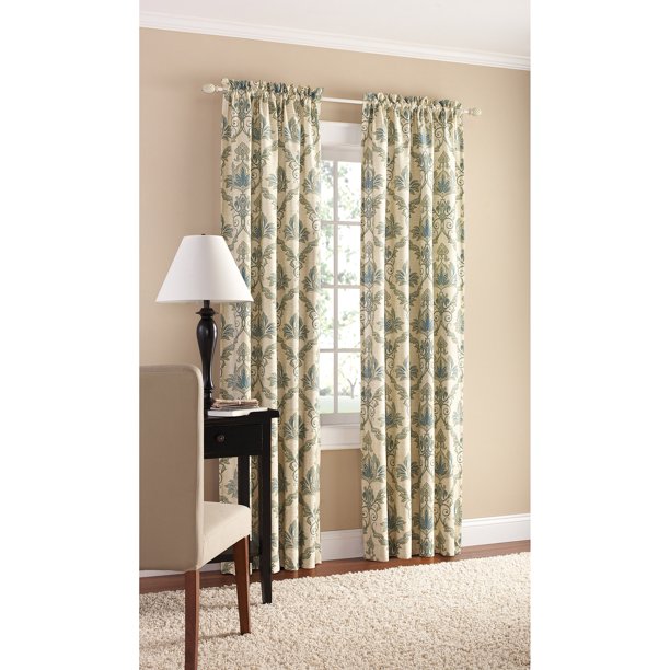 Mainstays European Damask Print Curtain Panel, Set of 2