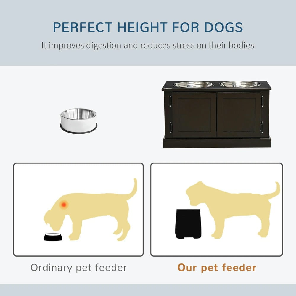 GVN Dog Bowls,Pet Feeder Cat Food Stand,Elevated Dog Bowls with Storage, Two Stainless Steel Bowls, Coffee