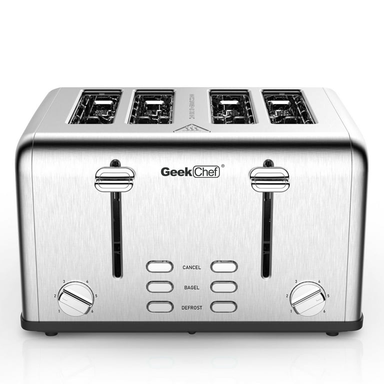 Geek Chef 4 Slice toaster, 4 Extra Wide Slots, Best Rated Prime Retro Bagel  Toaster with 6 Bread Shade Settings, Defrost,Bagel,Cancel Function,  Removable Crumb Tray, Stainless Steel Toaster, 1500W 