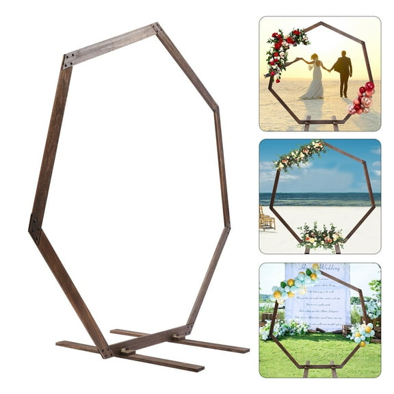 Miumaeov 7.2ft Heptagonal Wooden Wedding Arch Flower Balloon Frame Arbor Backdrop Stand for Garden Party Ceremony Indoor Outdoor