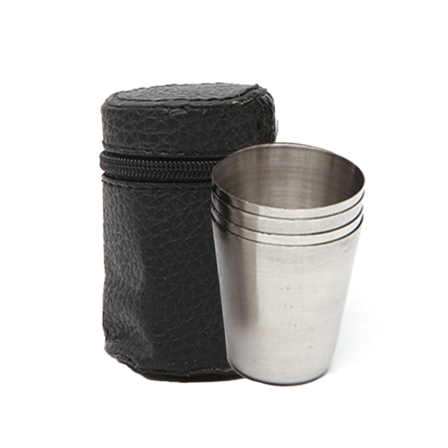 Naiovety Juego práctico de tazas de acero inoxidable para exteriores, 4 piezas, Mini con tapa, para viajes, senderismo, vasos, platillo de cuero, taza Estufas de camping L Naiovety OD024354-03
