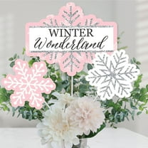 Big Dot of Happiness Pink Winter Wonderland - Holiday Snowflake Birthday Party or Baby Shower Centerpiece Sticks - Table Toppers - Set of 15