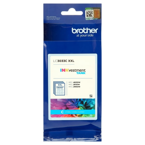 Brother Genuine LC3033C, Single Pack Super High-yield Cyan INKvestment Tank Ink Cartridge, Page Yield Up To 1,500 Pages, LC3033