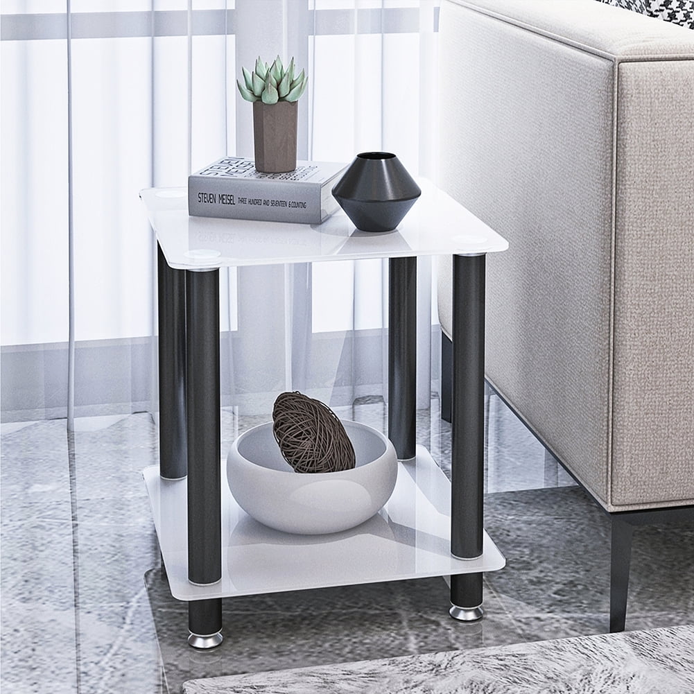 Kadyn End Table, 2-Tier Bedside Table with Storage Shelve, Side Table for Living Room Bedroom, White+Black Kadyn End Table, 2-Tier Bedside Table with Storage Shelve, Side Table for Living Room Bedroom, White+Black