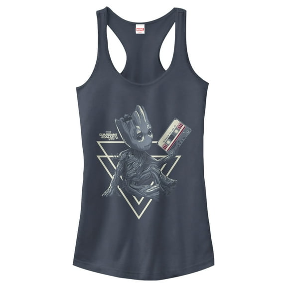Junior's Marvel Groot Guardians of Galaxy 2 Tape Shape  Racerback Tank Top Indigo X Large