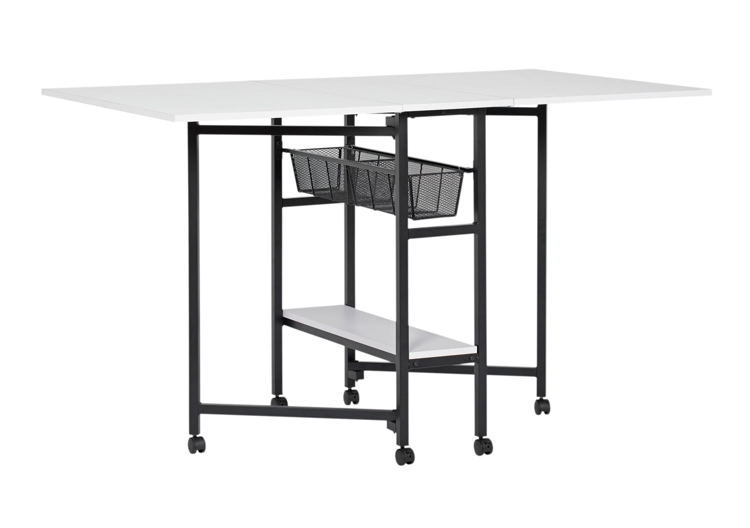 Sew Ready Metal Folding Rolling Cutting Craft Sewing Table with Storage 36 -inch High in Black and White