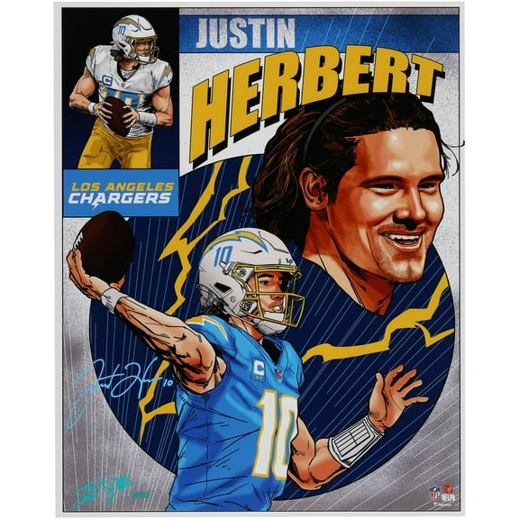 Justin Herbert Los Angeles Chargers Autographed 16" x 20" Photo Print - Art by Brian Kong - Limited Edition of 50 - Fanatics Authentic Certified