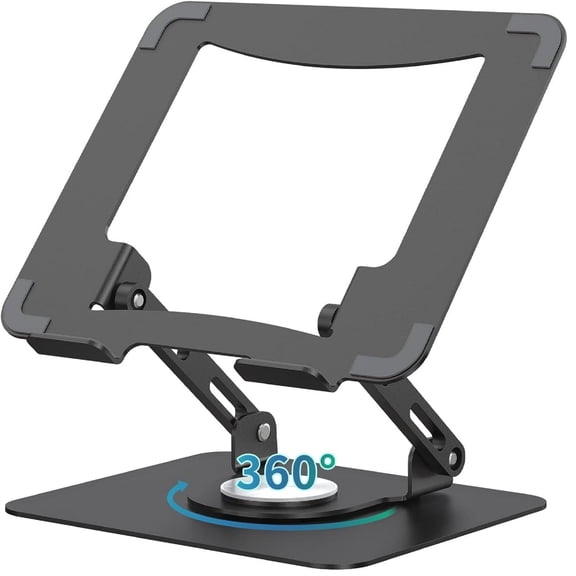Pecham Laptop Stand with 360° Rotating Base, Adjustable Laptop Stand for Desk, Ergonomic Computer Stand Support 10-17.3" Laptop & Tablet - Black