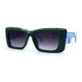 thumbnail image 2 of Womens Diamond Cut Beveled Mod Plastic Rectangle Sunglasses Green Blue Smoke, 2 of 4