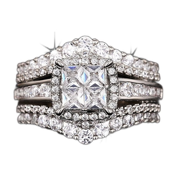 APIPEE Stainless Steel 2 Ct Cubic Zirconia Square Promise Ring for Women US Size 5 3 Piece Set
