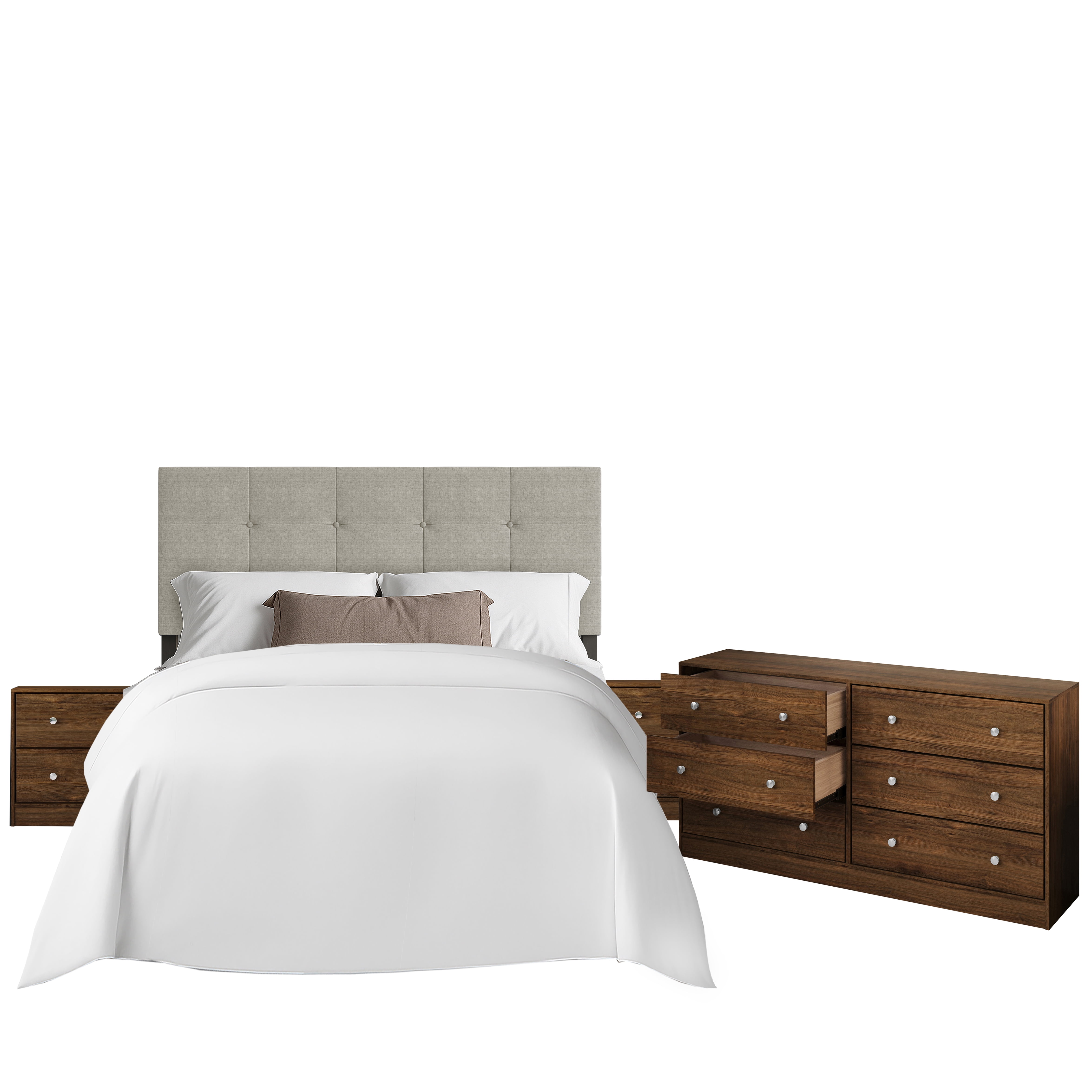 Home Design Gina Upholstered Headboard with Altoona Dresser and 2 Nightstands; Bedroom Set