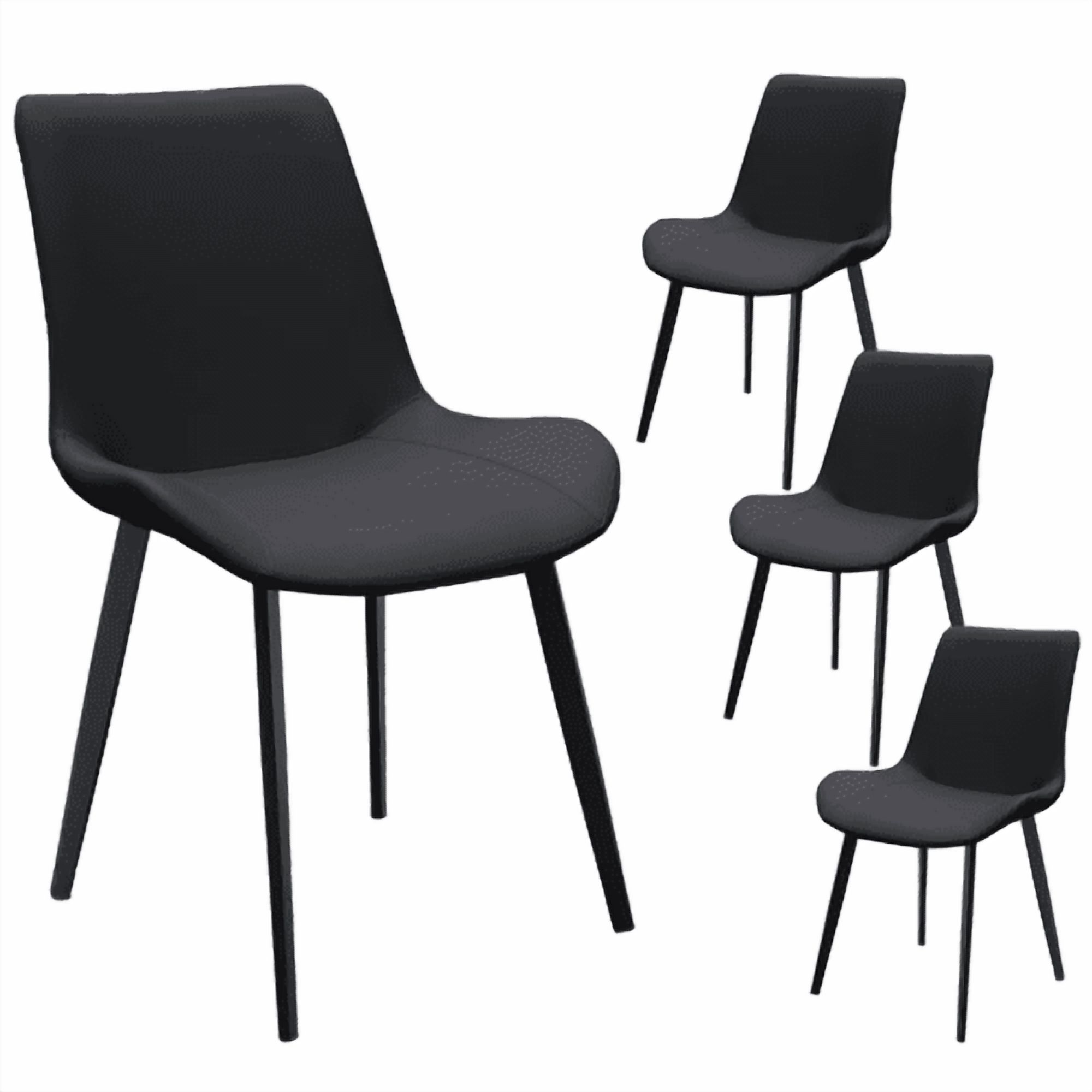 PU Leather Dining Chairs Set of 4, Modern Upholstered Kitchen Chairs with Metal Legs for Dining Room, Restaurant, Living Room, Meeting Room, Black