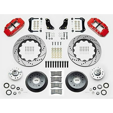 WILWOOD 140-9803-DR SUPERLITE 6R FRONT 13" BIG BRAKE KIT, RED CALIPERS, DRILLED ROTORS, COMPATIBLE WITH MOST 1964-1972 CHEVROLET, PONTIAC, BUICK, OLDSMOBILE CARS
