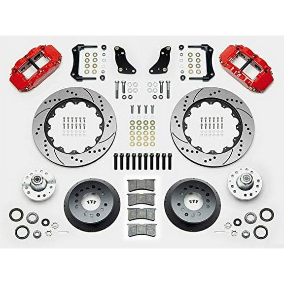 WILWOOD 140-9803-DR SUPERLITE 6R FRONT 13" BIG BRAKE KIT, RED CALIPERS, DRILLED ROTORS, COMPATIBLE WITH MOST 1964-1972 CHEVROLET, PONTIAC, BUICK, OLDSMOBILE CARS