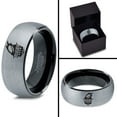 thumbnail image 4 of Tungsten Rugby Crest Band Ring 8mm Men Women Comfort Fit Black Dome Brushed Gray Polished, 4 of 4