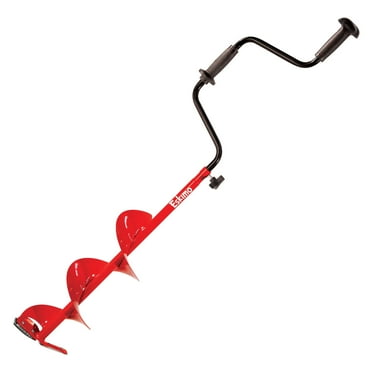 Eskimo HD06 6 Inch Dual Flat Blade Ice Fishing Hand Auger with Blade Protector, Red