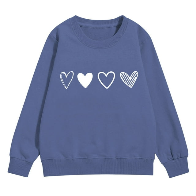Comdrip Chandails de la Saint-Valentin pour Filles Chandails à Imprimé Graphique Cœur Manches Longues Chandail Col Rond Hauts Chandails Mignons pour Filles 10-12 Marine 140