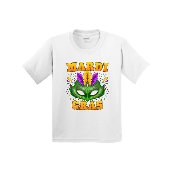 Inktastic Mardi Gras with Green Masquerade Mask Youth T-Shirt