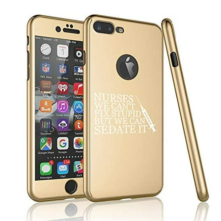360° Full Body Thin Slim Hard Case Cover + Tempered Glass Screen Protector F0R Apple iPhone Nurses Cant Fix Stupid Sedate It (Gold, F0R Apple iPhone 6 / (Best Way To Fix Iphone Screen)