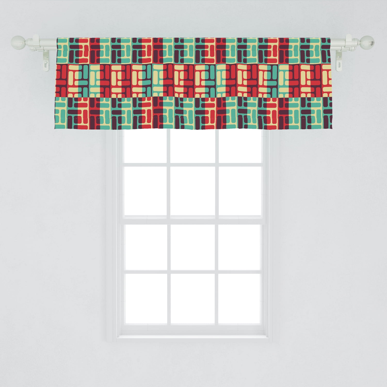 Geometric Window Valance, Colorful Illustration with Stripes and