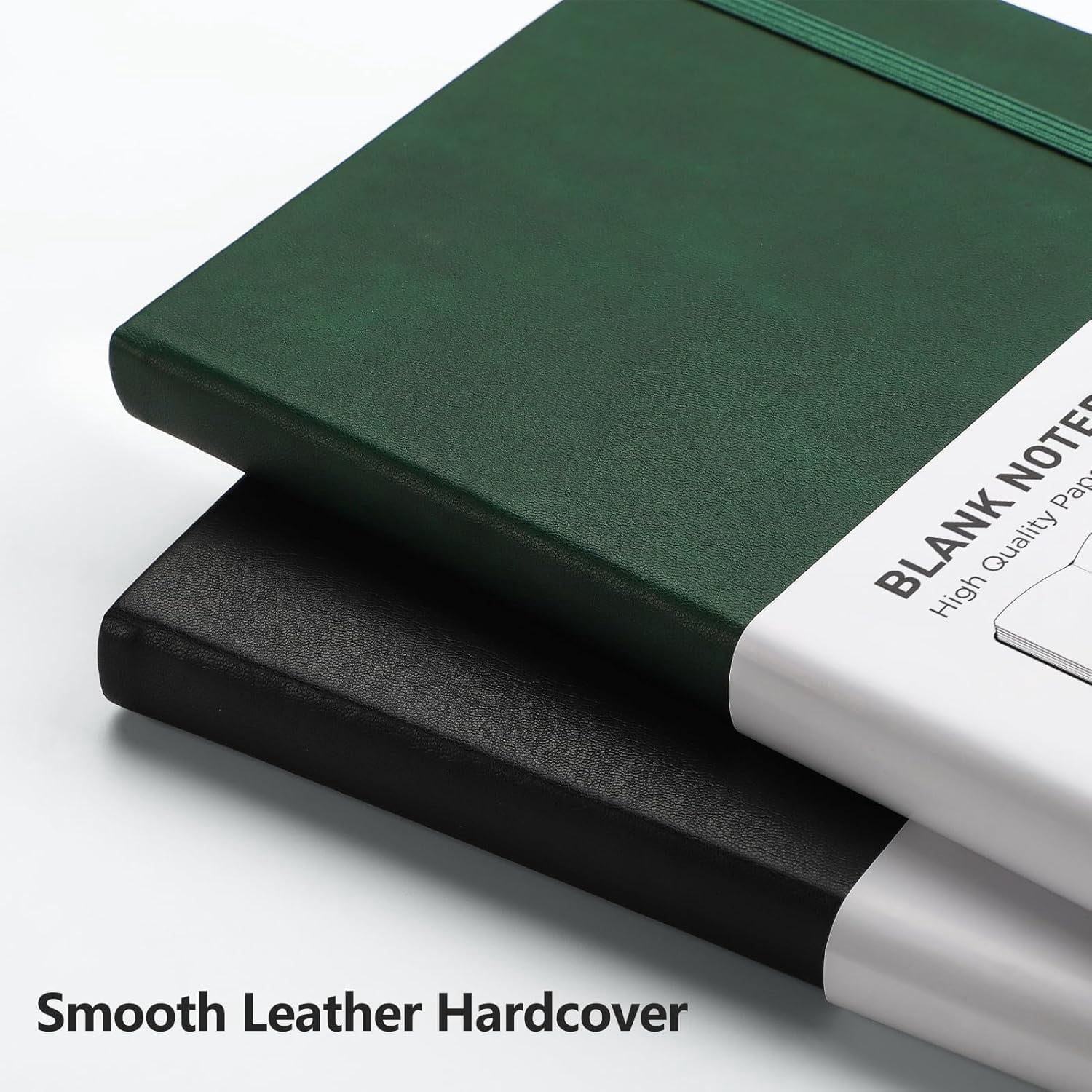 Blank Journal Notebook, 2-Pack, 192 Pages per Pack, A5 Medium Size (5.7'' x 8.3''), Leather Hardcover, 100 GSM Thick Paper, for Sketching, Drawing, Painting (Black & Dark Green)