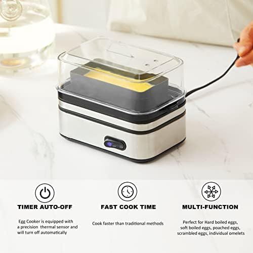 Rapid Egg Cooker Electric 6 Eggs Capacity, Soft, Medium, Hard Boiled, Poacher, Omelet Maker Egg Poacher With Auto Shut-Off, BPA Free Silver