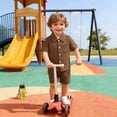 thumbnail image 2 of SNKSDGM Boys Linen Blend 2 Piece Summer Outfit, Lapel Short Sleeve Button Down Shirt Elastic Waist Shorts, Thin Breathable Kids Casual Play Suit Coffee 3-6 Month, 2 of 4