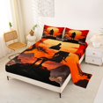 thumbnail image 2 of Homewish Japanese Samurai Landscape Bed Sheets,Sunset Ink Painting Full Size Sheets,Orange Red,4 Pieces,1 Flat Sheet, 1 Fitted Sheet and 2 Pillowcases, 2 of 6