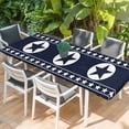 thumbnail image 2 of Western Star Ethnic Table Cloths for 8 Foot Rectangle Tables, Navy Blue Texas Ethnic Stars Vintage Patio Waterproof Elastic Fitted Tablecloths, Washable Rectangular Table Cover for Camping, 2 of 8