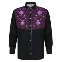 Mens T Shirts Golf Western Denim 3D Printed Lapel Button Long Sleeve Floral Mens Workout Shirts,Purple,M