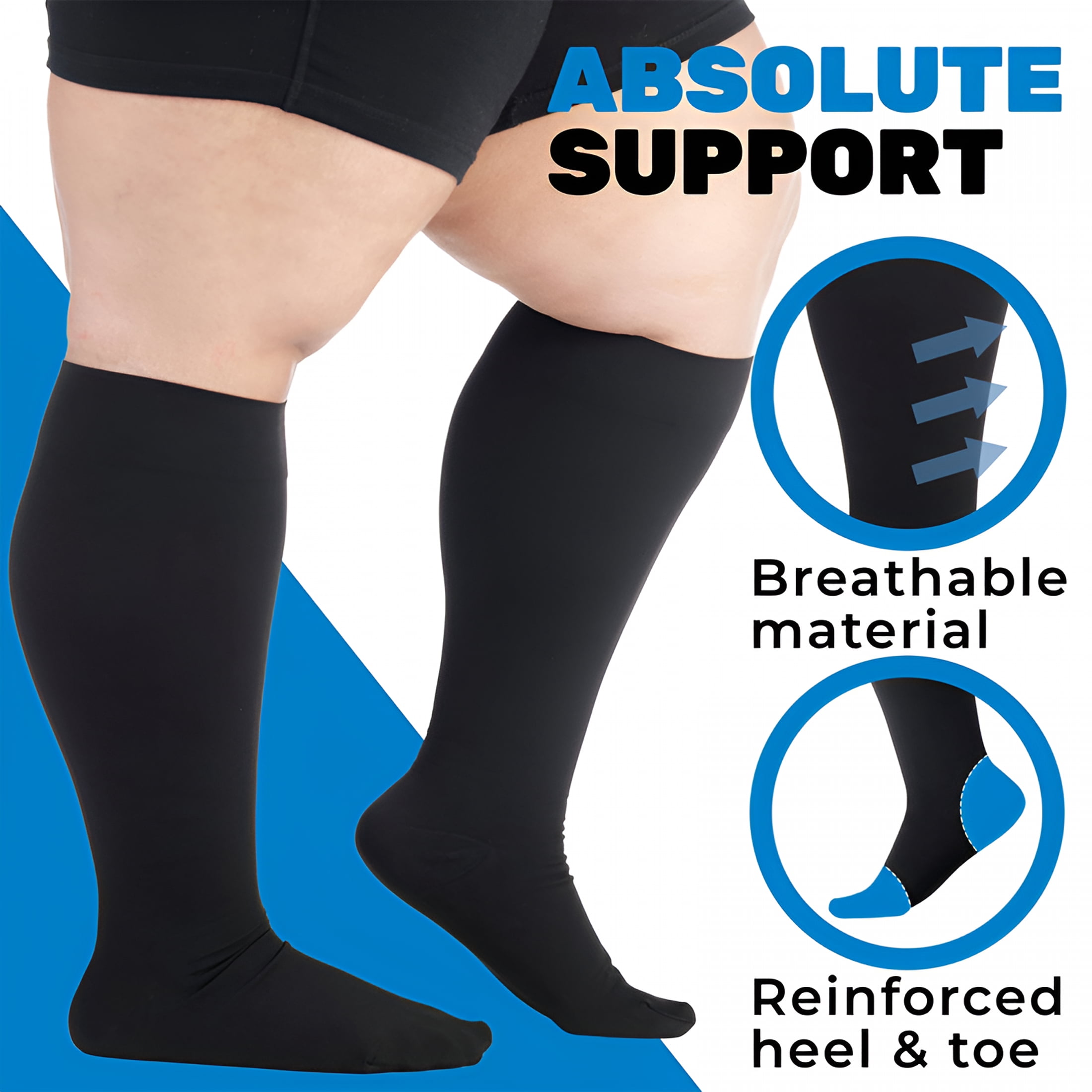TELOLY (3 Pairs) Wide Calf Unisex Compression Knee High 20-30Mmhg Calf Compression Sleeve Women-Black,3X-Large