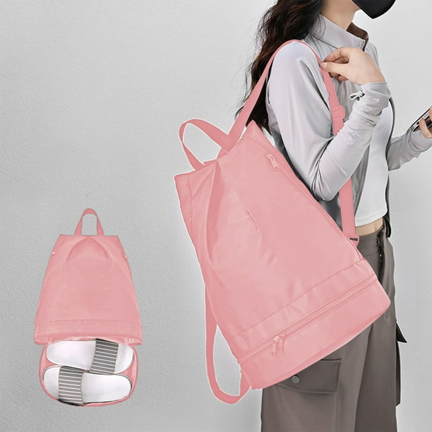 Mochila impermeable con separación húmeda y seca - Mochila deportiva para playa, yoga y viajes - Capacidad 40L, compartimento para zapatos, rosa
