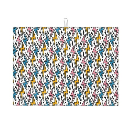 

Zeuib Colorful Lightning Bolts Print Dish Drainer Kitchen Counter Kitchen Drying Mat Heat Resistant Drainer Mats Easy to Clean Dish Rack Pad