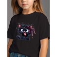 thumbnail image 1 of Soft Cotton Tee with Cute Cartoon Cat Print - Casual Round Neck Short Sleeve Shirt, White, Adorable Kitten Design with Pink Bow, Perfect for Summer, Everyday Top | Adorable Bow Detail | Cotton, Tshir, 1 of 6