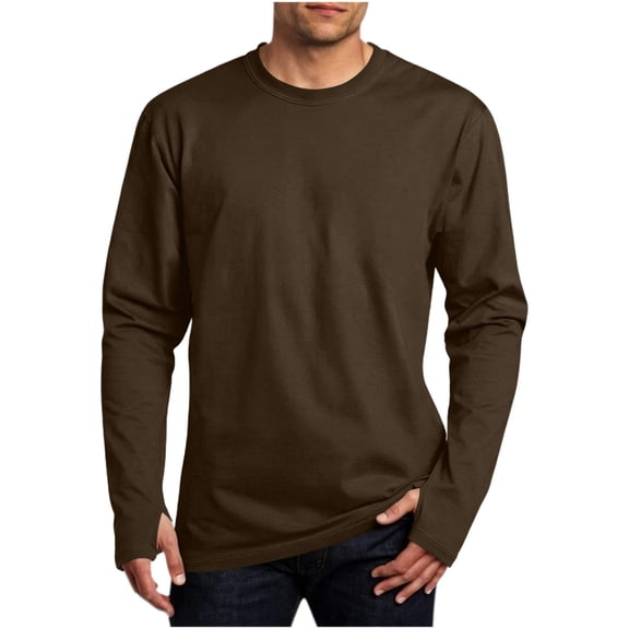 Enjoytime Mens Casual Shirts Crew Neck Long Sleeve T-Shirt Solid Color Classic Lightweight Workout Shirts with Thumb Hole Cuffs