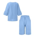 thumbnail image 5 of UAMVSH Womens Plus Size Capri Sets Cotton Linen 2 Piece Outfits Soft 3/4 Sleeve Side Slit Pullover Tops Cropped Shorts with Pockets(5X-Large,Light Blue 2), 5 of 5
