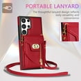 thumbnail image 3 of Allytech for Samsung Galaxy S21 Ultra Case Wallet with Lanyard, Cards Slots Zipper Pocket Wallet Cover with Metal Buckle Stand Shockproof Anti-Scratch Phone Case for Galaxy S21 Ultra - Red, 3 of 7