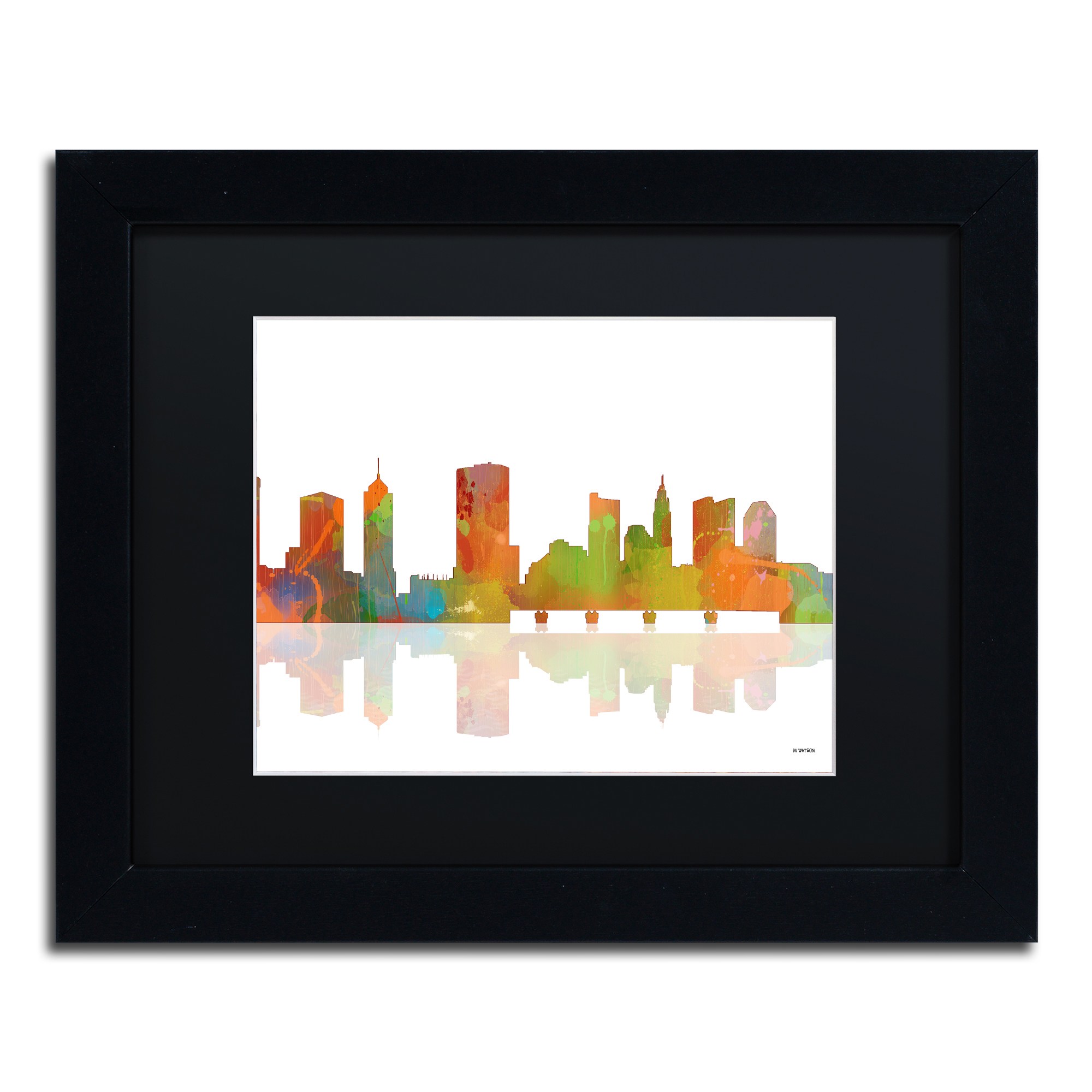 Trademark Fine Art "Columbus Ohio Skyline" Canvas Art by Marlene Watson Black Matte, Black Frame