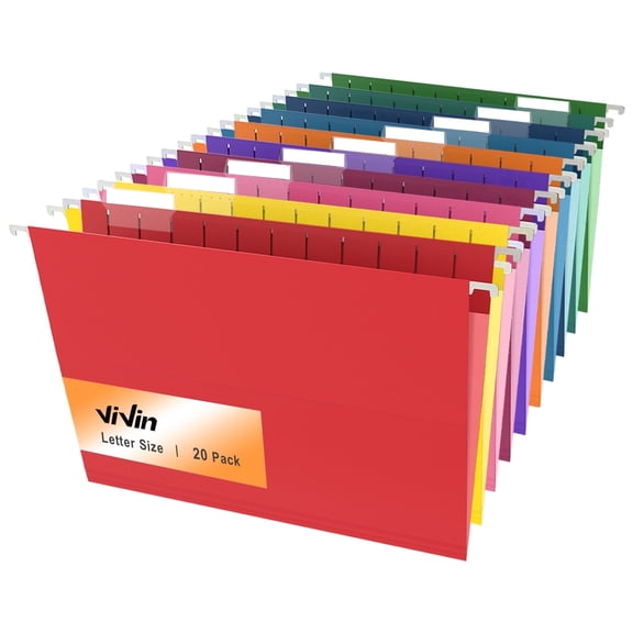 ViVin Hanging File Folders with 1/5 Cut Tabs, 20 Pack Letter Size, for Home School Office(Assorted)
