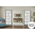 thumbnail image 3 of Sturdy Double Barn Door 48 x 96 inches with Frosted Glass | Quadro 4002 Grey Ash | Stainless Steel 13FT Rail Hangers Heavy Set | Solid Panel Interior Doors, 3 of 6