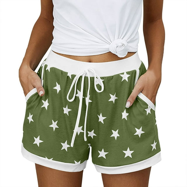 HAiming Shorts de Pyjama pour Femmes Imprimé Étoile Décontracté Confortable Bas de Pyjama avec Poches Shorts de Plage d'Été
