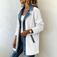 thumbnail image 6 of Sevevn Women's Color Block Denim Trim Corduroy Jacket Lapel Collar Button Down Long Sleeve Mid Length Casual Patchwork Outerwear Coat with Pockets White S, 6 of 9